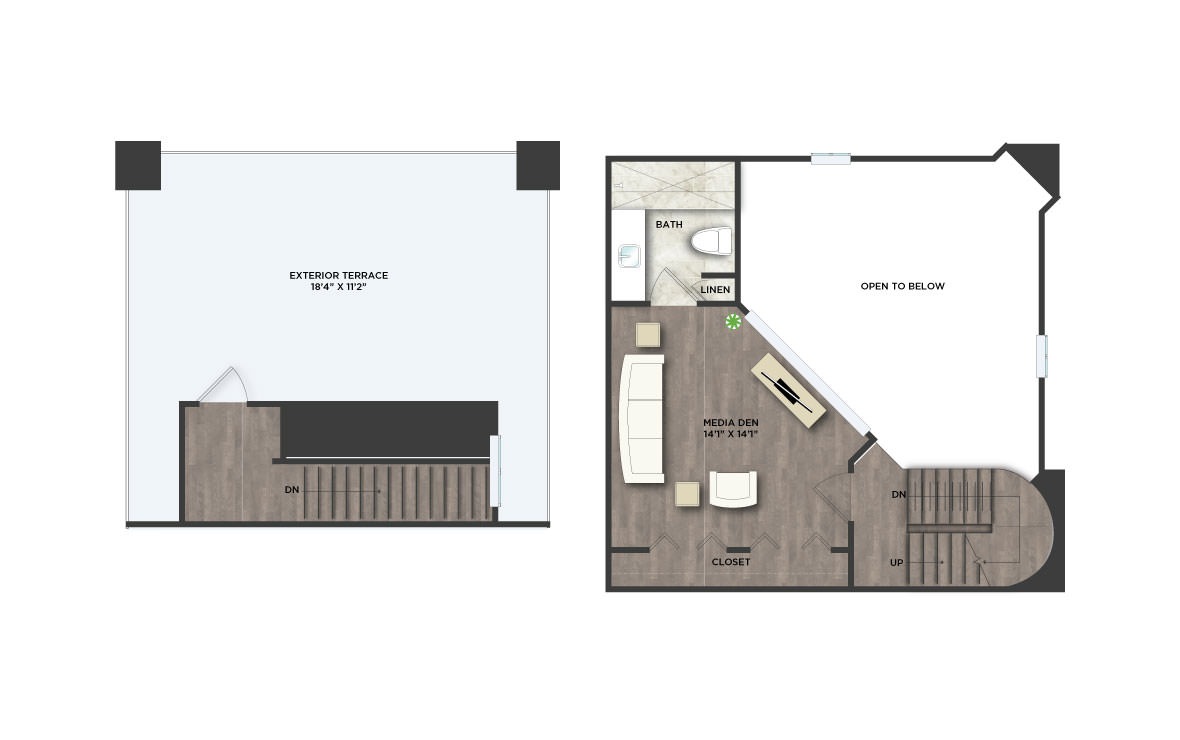 The Tower - 3 bedroom floorplan layout with 3 baths and 1950 square feet. (Floor 2 / 2D)