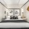 bedroom with a large window and modern decor